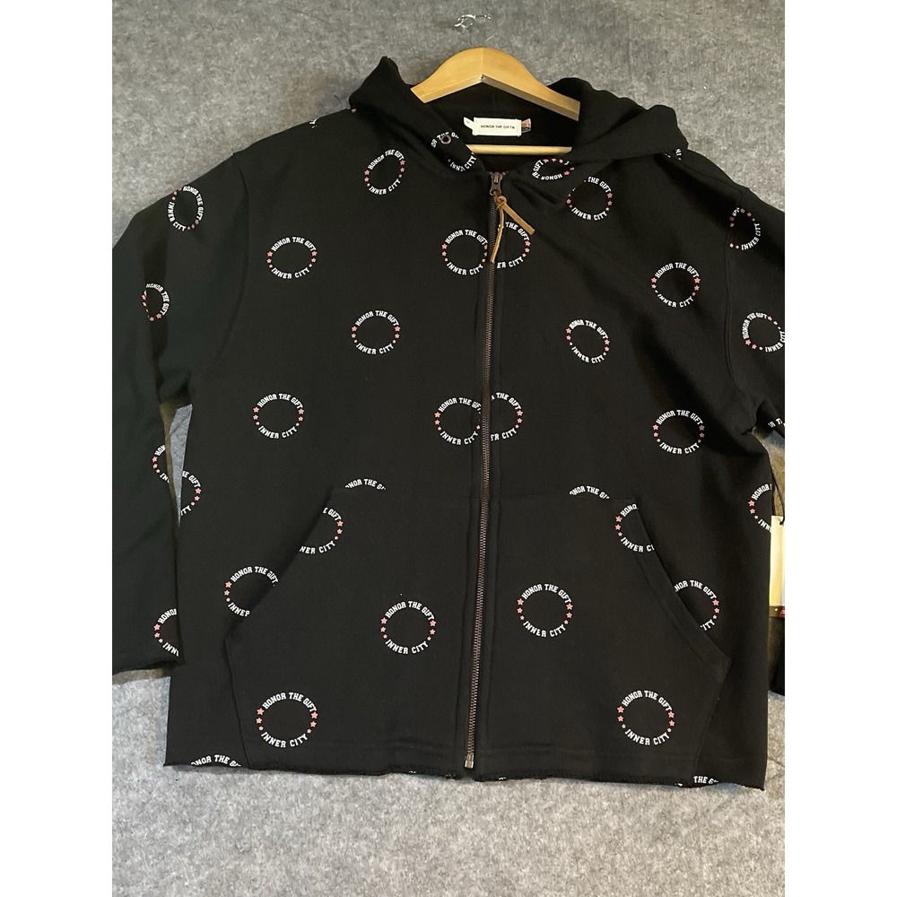 Honor‎ The Gift Inner City Black All Over Print Zip Up Hoodie Mens Larger